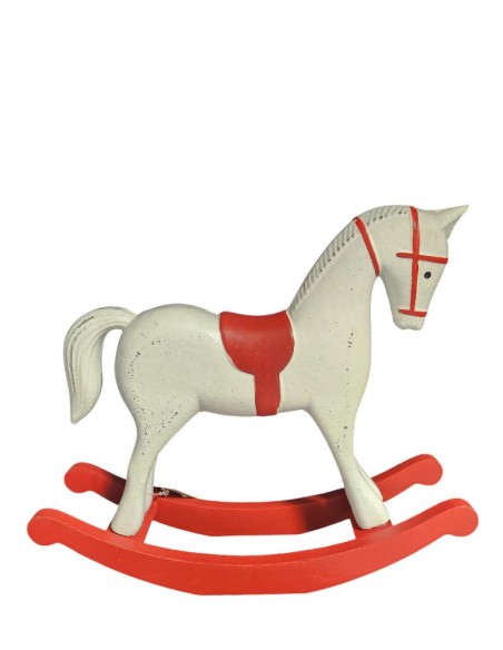 Houpací koník dřevěný, bílo-červený, velký