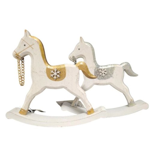 Houpací koník bílo-stříbrný 15cm