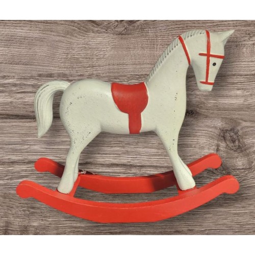 Houpací koník dřevěný, bílo-červený, velký