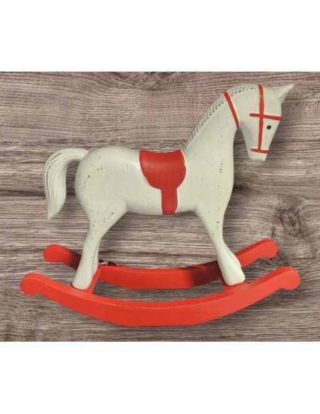 Houpací koník dřevěný, bílo-červený, velký
