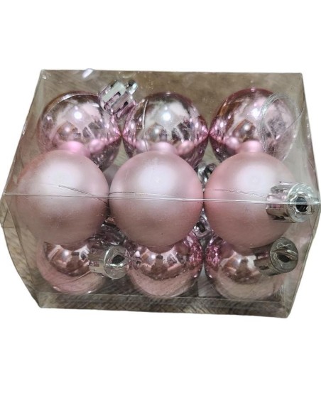 Vánoční kouličky 3cm, 12ks, světle růžové