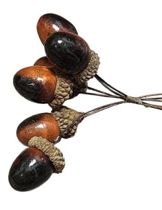 Žaludy umělé, 6ks na drátku