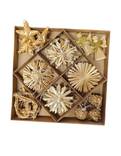 Slaměné ozdoby v krabičce 28ks