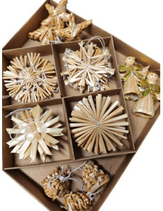 Slaměné ozdoby v krabičce 28ks 2