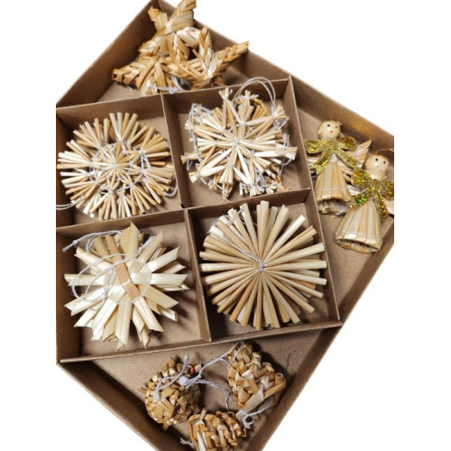 Slaměné ozdoby v krabičce 28ks