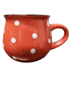 Keramický hrneček, červený s puntíky 230ml