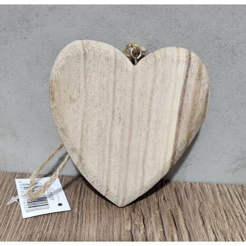 Srdce dřevěné přírodní, závěs, 10cm