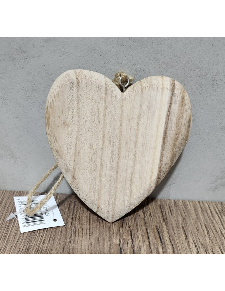 Srdce dřevěné přírodní, závěs, 10cm
