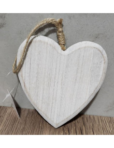 Srdce dřevěné bílé, závěs, 12,5cm 2
