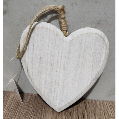 Srdce dřevěné bílé, závěs, 12,5cm