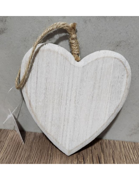 Srdce dřevěné bílé, závěs, 12,5cm