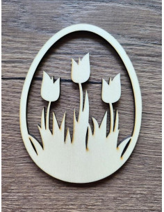 Vajíčko s tulipány, výřez z překližky, 13cm, 2ks