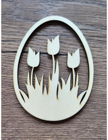 Vajíčko s tulipány, výřez z překližky, 13cm, 2ks