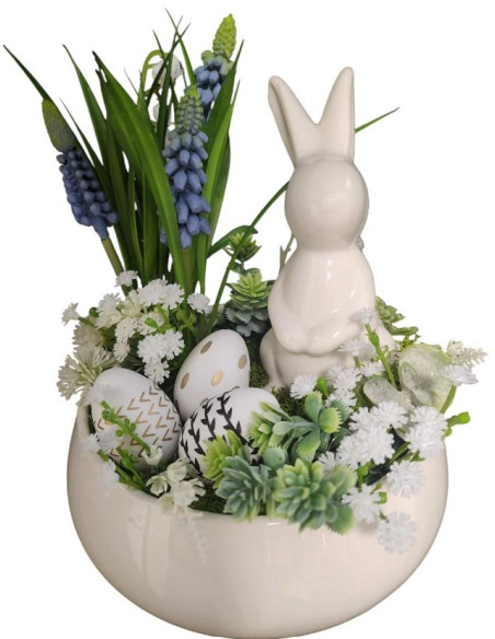 Velikonoční dekorace, zajíček v keramické misce