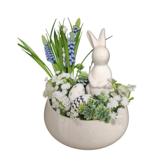 Velikonoční dekorace, zajíček v keramické misce