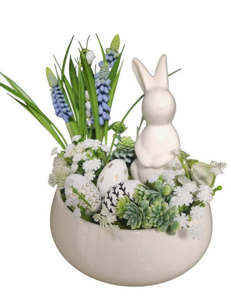 Velikonoční dekorace, zajíček v keramické misce