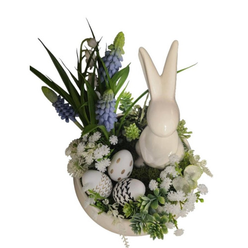 Velikonoční dekorace, zajíček v keramické misce