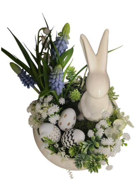 Velikonoční dekorace, zajíček v keramické misce