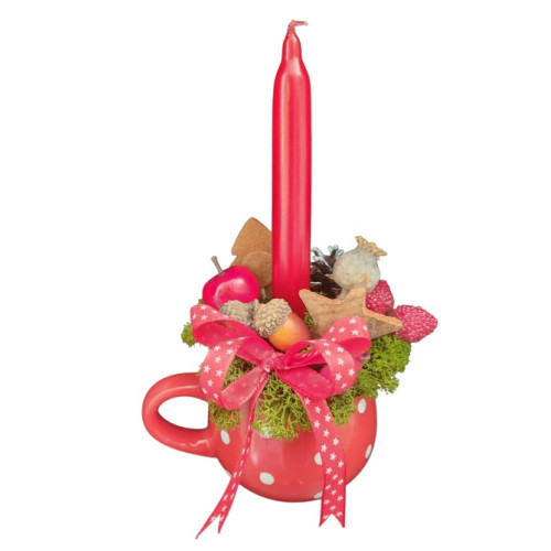 Keramický hrneček, červený s puntíky 230ml