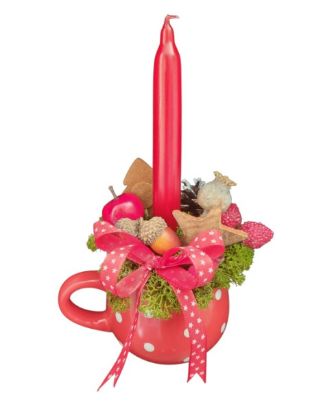 Keramický hrneček, červený s puntíky 230ml