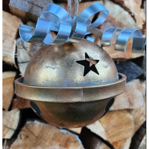 Rolnička kovová s mašlí zlatá, 2 velikosti