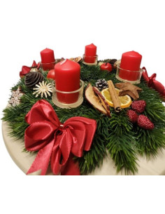 Adventní věnec umělý, červený 2