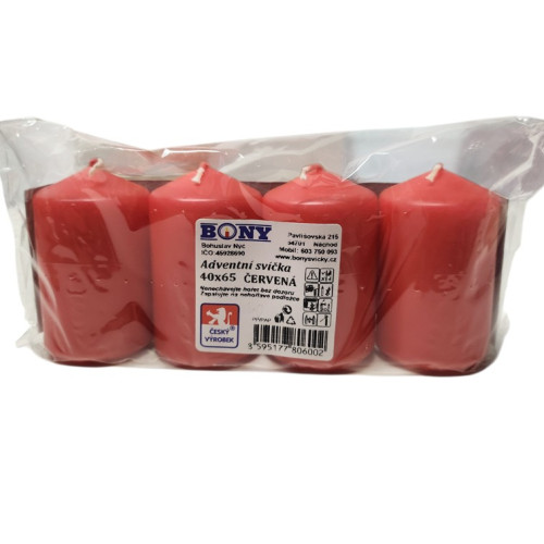 Adventní svíčky červené, 40x65mm, 4ks