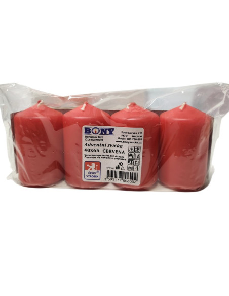 Adventní svíčky červené, 40x65mm, 4ks