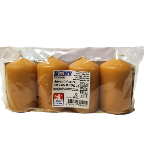 Adventní svíčky medové barvy, 40x65mm, 4ks