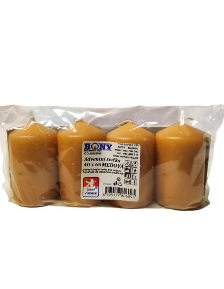 Adventní svíčky medové barvy, 40x65mm, 4ks