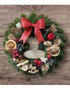 Vánoční věnec na dveře s cedulkou