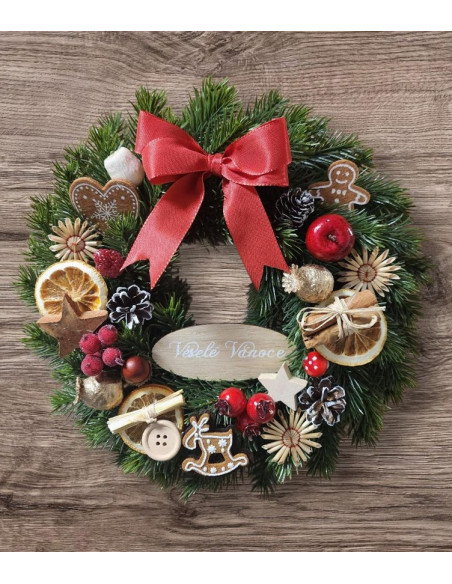 Vánoční věnec na dveře s cedulkou