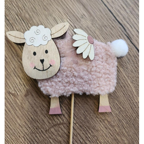 Růžová ovečka s kytičkou, zápich