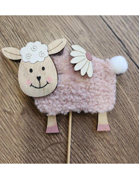 Růžová ovečka s kytičkou, zápich