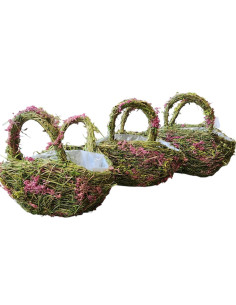 Piknikový košík trávový s květinami 3ks