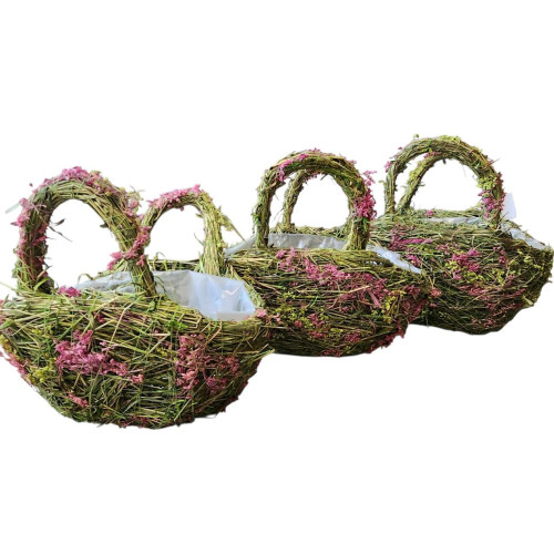 Piknikový košík trávový s květinami 3ks