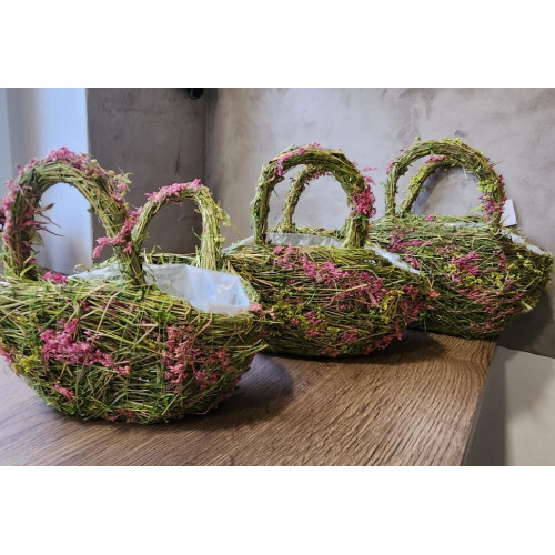 Piknikový košík trávový s květinami 3ks