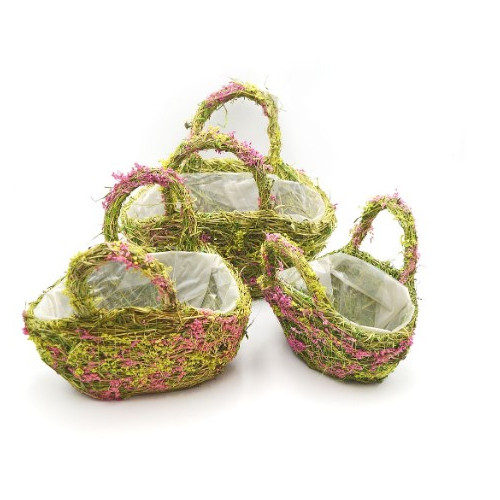 Piknikový košík trávový s květinami 3ks