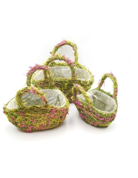 Piknikový košík trávový s květinami 3ks