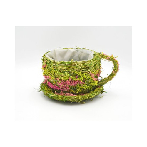 Šálek trávový s květinami