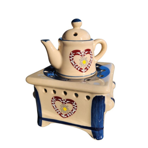 Aromalampa keramická, konvička, modro-bílá