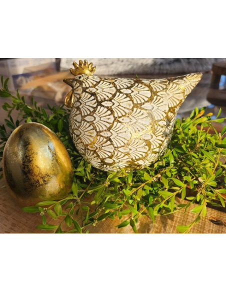 Keramická slepička zlatá