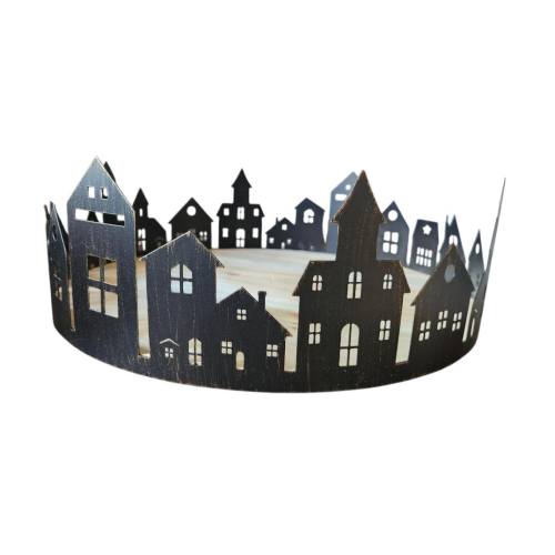 Dekorační podnos - městečko, černý, průměr 34cm