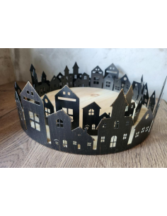 Dekorační podnos - městečko, černý, průměr 34cm 2